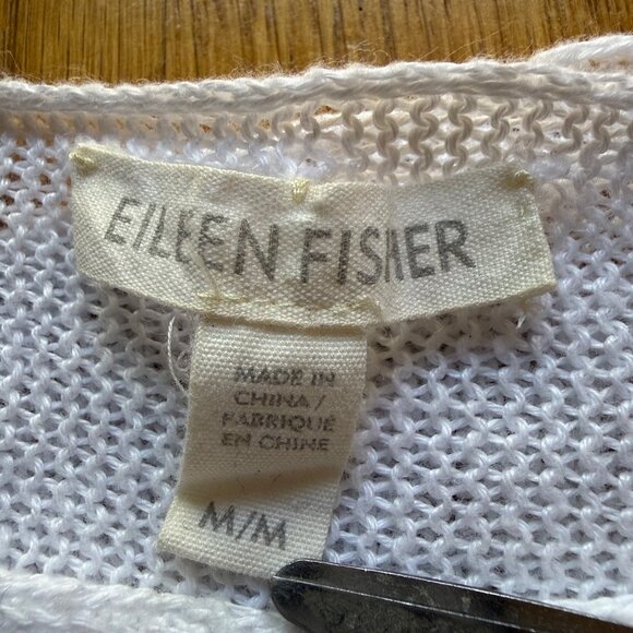 Eileen Fisher Size M White Cotton Blend Sheer Open Knit Short Sleeve Sweater Top - Picture 4 of 13